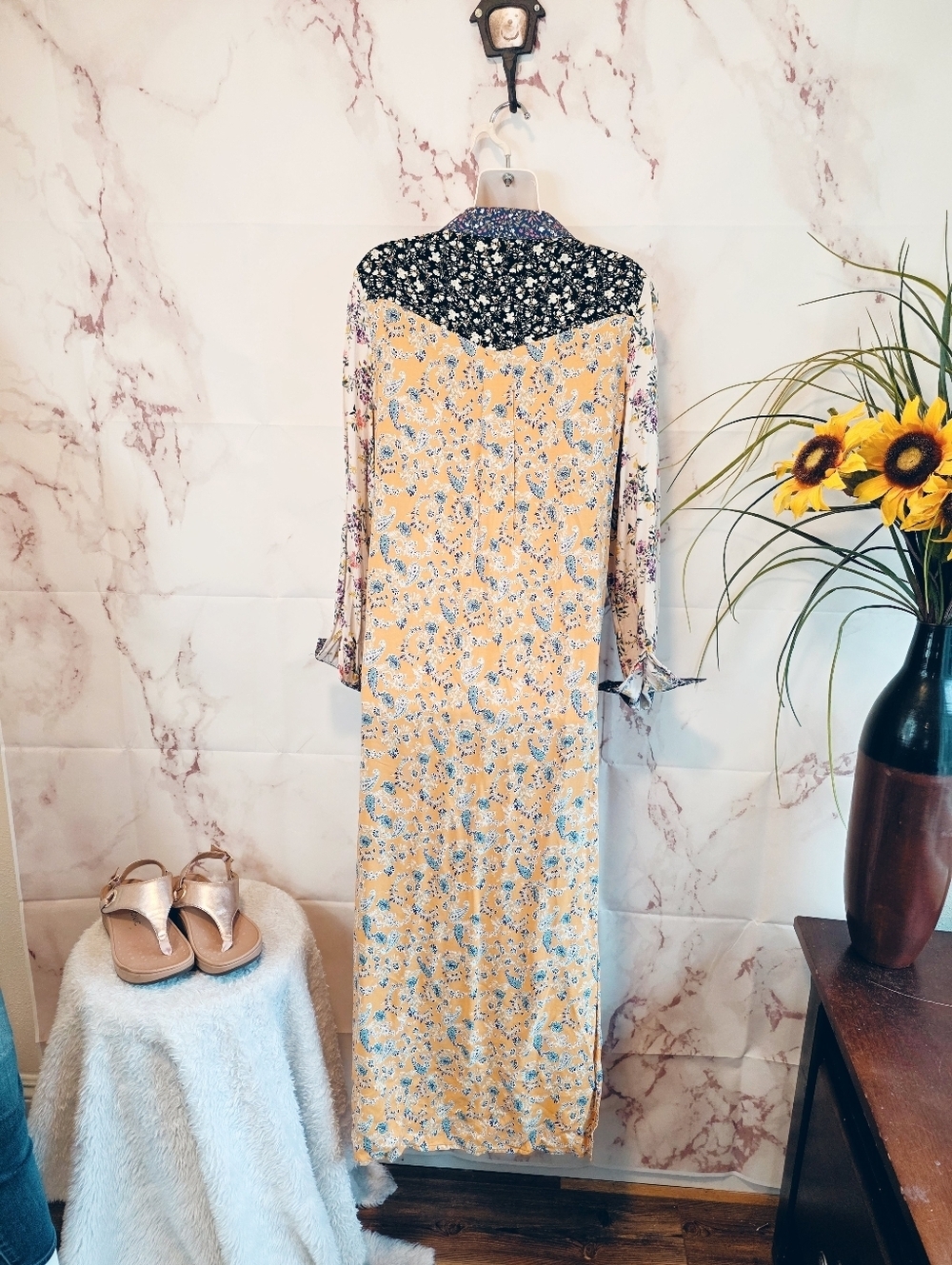 Natural Life Boho Patchwork Floral Shirt Dress Button Front Maxi XS - Picture 4 of 6